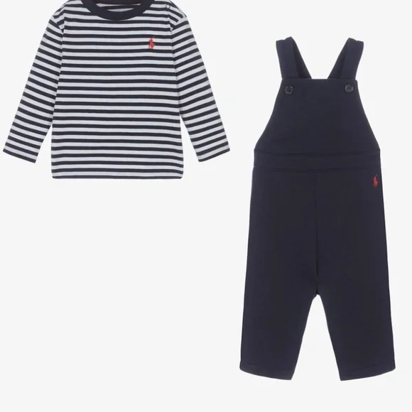 NWT Ralph Lauren Baby Boys Navy Blue Dungaree Set